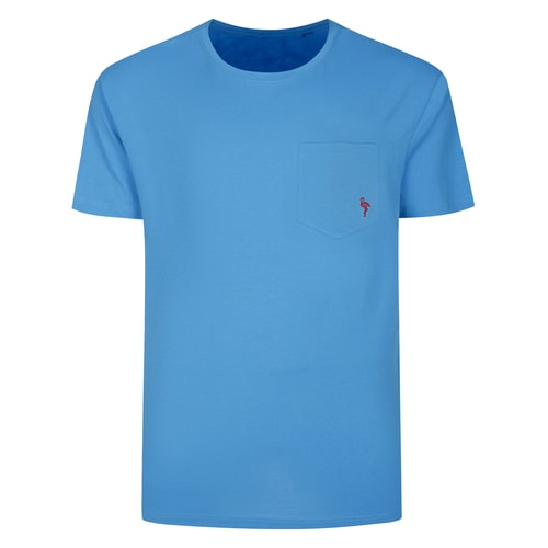 Bigdude – T-Shirt mit Rundhalsausschnitt und Flamingo-Stickerei, Hellblau